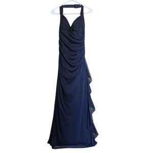 VTG DJ-Jaz Prom Dress Maxi Gown 10 Blue Y2K Fairy Halter Grunge Ruffle Mesh